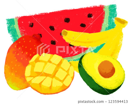 Simple illustration, crayon touch, tropical fruits 123594413