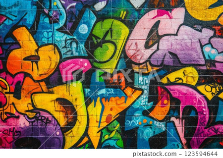 Vivid urban graffiti wall capturing street art energy. Neural network AI generated 123594644