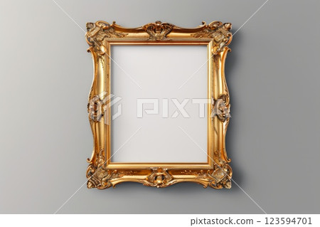 Antique golden frame on grey wall background. Neural network ai generated Antique golden frame on grey wall background. Neural network ai generated 123594701
