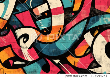 Intricate graffiti explosion in vibrant urban setting. Neural network AI generated 123594741