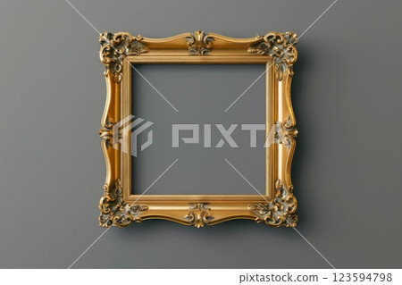 Antique golden frame on grey wall background. Neural network ai generated Antique golden frame on grey wall background. Neural network ai generated 123594798