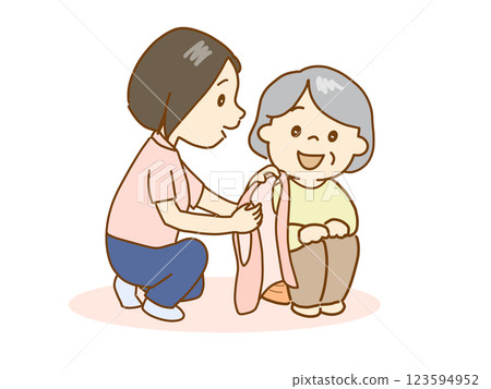 Help putting on a jacket Help putting on a jacket 123594952