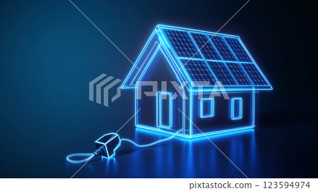 霓虹燈風格的圖示象徵全電動智慧家居的未來 電費 123594974