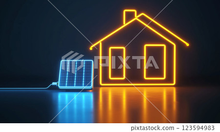 Neon style icon symbolizing the future of an all-electric smart home Electricity bill 123594983
