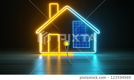 Neon style icon symbolizing the future of an all-electric smart home Electricity bill 123594989