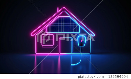 Neon style icon symbolizing the future of an all-electric smart home Electricity bill 123594994