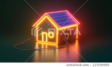 Neon style icon symbolizing the future of an all-electric smart home Electricity bill 123594995