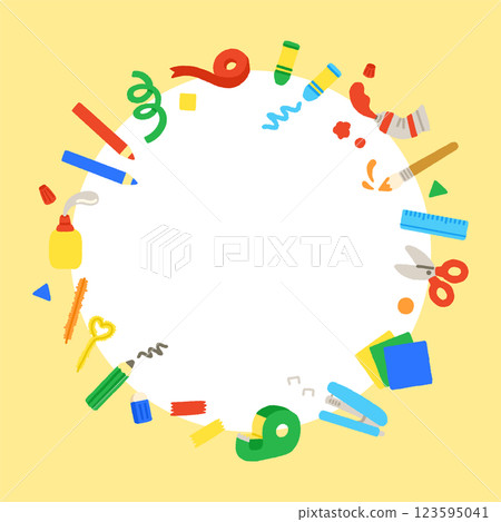 工藝材料和文具的可愛背景材料插圖手寫廣場 123595041
