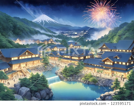 Fireworks in a mountain hot spring town -2 123595171