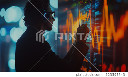 商人分析股市數字數據的輪廓 123595343