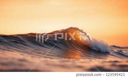 sunset inside a curling ocean wave 123595421