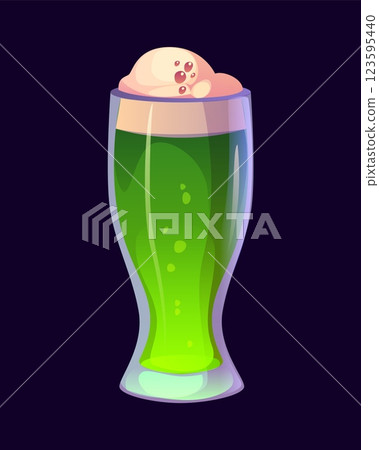 St Patrick day or Irish holiday cartoon green ale beer, vector symbol. Saint Patrick festival and Ireland holiday national drink or traditional green ale beer in glass with froth foam for celebration St Patrick day or Irish holiday cartoon green ale beer, vector symbol. Saint Patrick festival and Ireland holiday national drink or traditional green ale beer in glass with froth foam for celebration 123595440