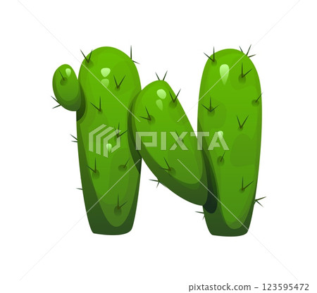 Wild West cactus, cowboy font typeface letter N. American desert plant English alphabet typeset element, Wild West cartoon vector kids ABC symbol. Western cowboy font sign or Texas history type letter 123595472
