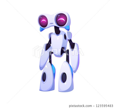Futuristic robot or digital droid and alien cyber bot, vector cartoon mascot character. Space robot or cyborg humanoid creature of future technology, futuristic robotic android for mascot character 123595483