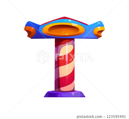 Cartoon letter T circus font, retro carnival typeface, entertainment type, kids English alphabet. Vector abc typography character as upright column features red and white swirls resembling candy cane 123595491
