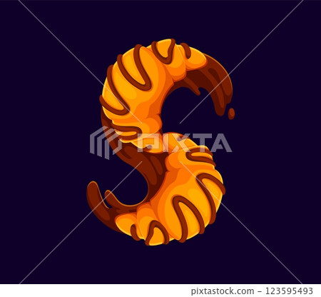 Fast food croissant meal cartoon English ABC font typeface letter S. Street cafe meal typeset letter, fast food appetizer vector English font typeset element. Fastfood menu cartoon alphabet symbol 123595493
