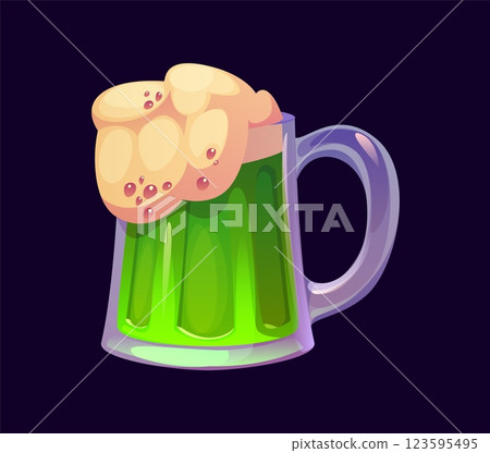 St Patrick day cartoon green ale beer pint mug for Irish holiday, vector symbol. Saint Patrick festival drink of green beer or Irish ale in tankard with foam for Ireland national holiday decoration St Patrick day cartoon green ale beer pint mug for Irish holiday, vector symbol. Saint Patrick festival drink of green beer or Irish ale in tankard with foam for Ireland national holiday decoration 123595495