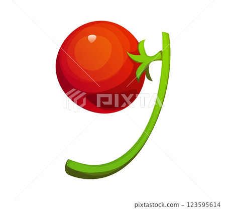 Cartoon Mexican font tomato number 9 nine. Mexico typeface math figure or number. Latin America festival vector typeset numeral symbol or Hispanic culture fiesta vegetable arabic font digit 123595614