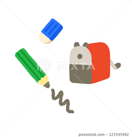 Simple and cute hand-drawn illustrations of writing utensils and pencil sharpeners 123595992