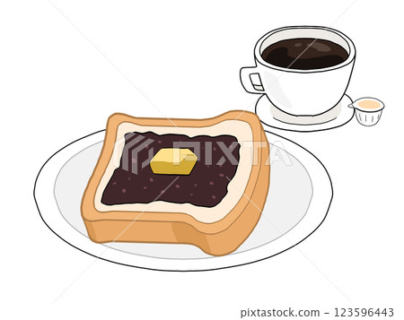Set of bean paste butter toast and hot coffee 123596443