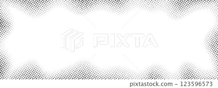 Halftone rectangle grain frame. Black comic dotted wavy border. Pop art fading gradient frame backdrop. Black and white grunge abstract framing background. Vector dot texture graphic design wallpaper 123596573