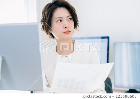 Business woman thinking in the office 123596603