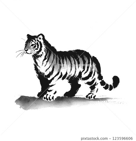 Tiger ink painting style illustration 123596606