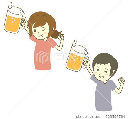 Men and women having fun holding beer Men and women having fun holding beer 123596764