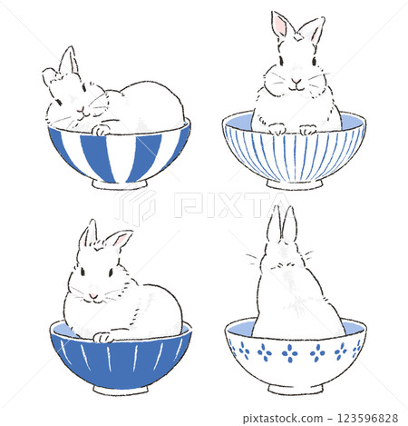 手繪插畫集一隻白兔在飯碗裡 123596828