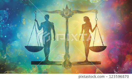 與天秤形成對比的女人，象徵性別平衡 123596870