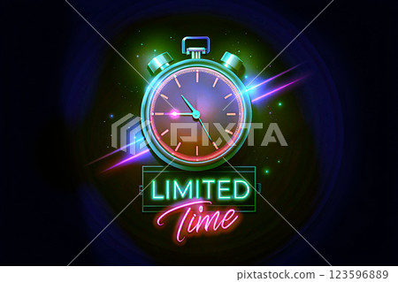 Limited time. Glowing neon green clock, stopwatch on black Limited time. Glowing neon green clock, stopwatch on black 123596889