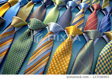 Gift for men.Shopping.A variety of colored men's ties in a store 123596901