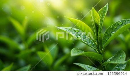 帶水滴的葉子 綠色生態 123596914