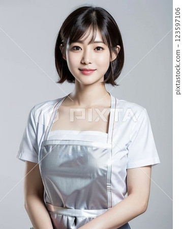 身穿白色圍裙的婦女 123597106
