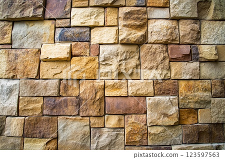 Colorful stone wall texture with earthy brown and purple tones. Colorful stone wall texture with earthy brown and purple tones. 123597563