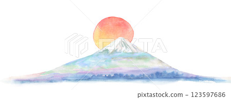 富士山與日出水彩插圖 123597686