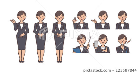 一個女人在一套西裝的插圖集 123597844