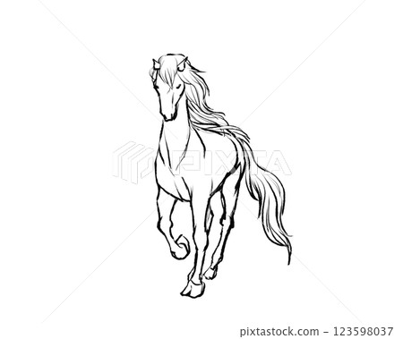A walking horse drawn line drawing A walking horse drawn line drawing 123598037