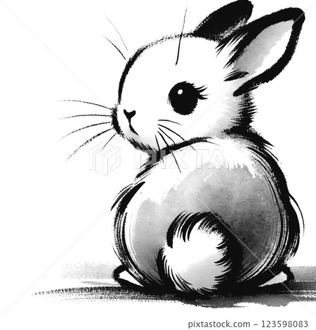 Rabbit ink painting style illustration 123598083