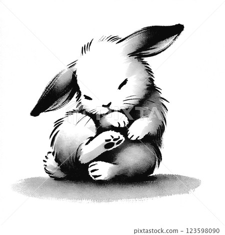 Rabbit ink painting style illustration 123598090