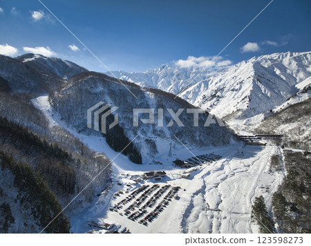 Mount Goryu and Hakuba47 Ski Resort seen from the Gentaro area, Hakuba Village, Nagano Prefecture (aerial shot by drone) Mount Goryu and Hakuba47 Ski Resort seen from the Gentaro area, Hakuba Village, Nagano Prefecture (aerial shot by drone) 123598273