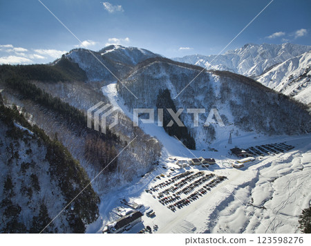 Mount Goryu and Hakuba47 Ski Resort seen from the Gentaro area, Hakuba Village, Nagano Prefecture (aerial shot by drone) Mount Goryu and Hakuba47 Ski Resort seen from the Gentaro area, Hakuba Village, Nagano Prefecture (aerial shot by drone) 123598276