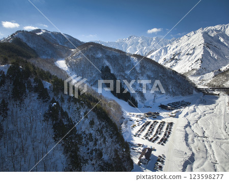 Mount Goryu and Hakuba47 Ski Resort seen from the Gentaro area, Hakuba Village, Nagano Prefecture (aerial shot by drone) Mount Goryu and Hakuba47 Ski Resort seen from the Gentaro area, Hakuba Village, Nagano Prefecture (aerial shot by drone) 123598277