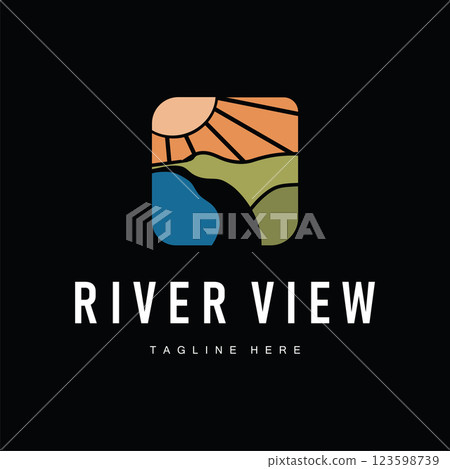 river logo design with beautiful natural scenery concept simple illustration template 123598739