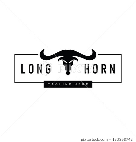 longhorn logo silhouette design illustration of farm symbol with vintage simple template concept longhorn logo silhouette design illustration of farm symbol with vintage simple template concept 123598742