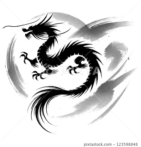 龍水墨風格插畫素材 123598848