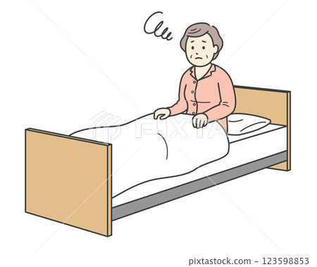 Elderly woman in pajamas getting out of bed and nursing care bed 123598853