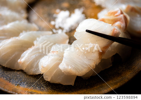 Sea bass sashimi with ribs Sea bass sashimi with ribs 123598894