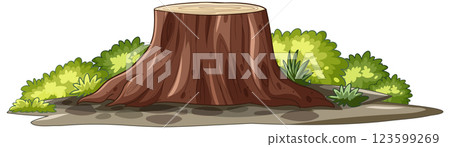 Tree Stump in a Lush Garden 123599269