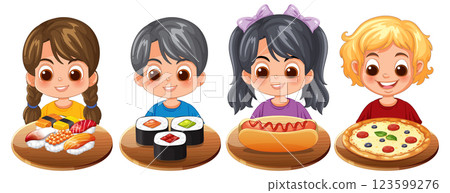 Children Enjoying Diverse International Cuisine Children Enjoying Diverse International Cuisine 123599276